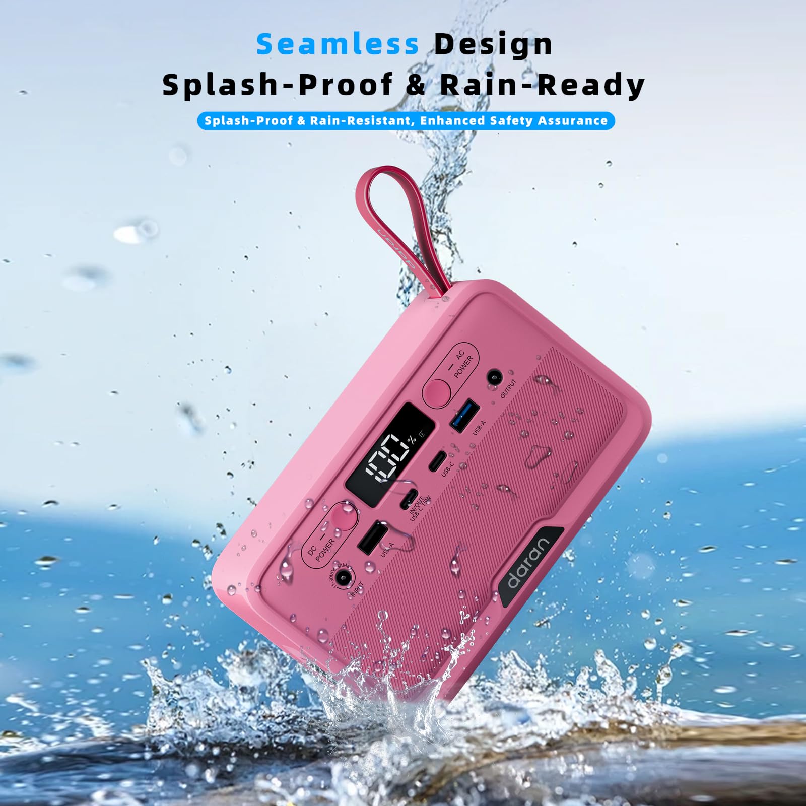 Tragbare Powerstation 89,6 Wh LiFePO4-Akku, Solar-Powerbank mit 100 W Spitzenleistung, Tragladegerät mit Wechselstromanschluss & PD Schnellladung für Haushalt Camping Outdoorsport (Rose)