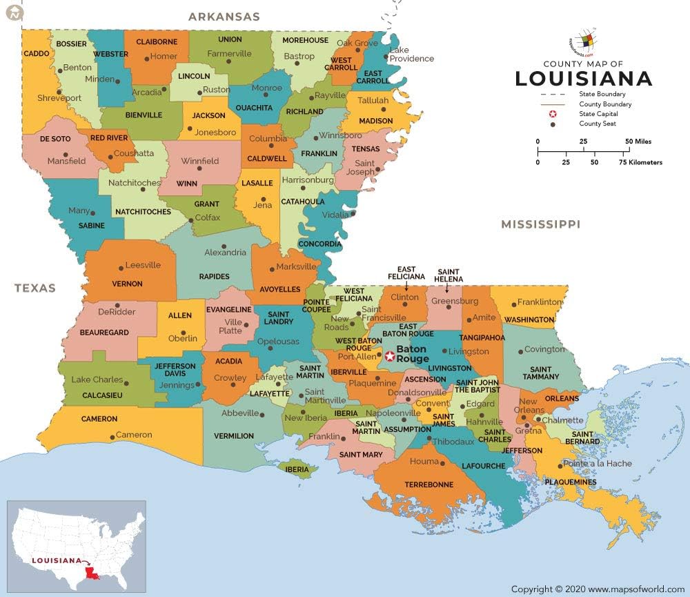 Mapa Da Par quia De Louisiana condado Laminado 91 Cm L X 79 Cm A 