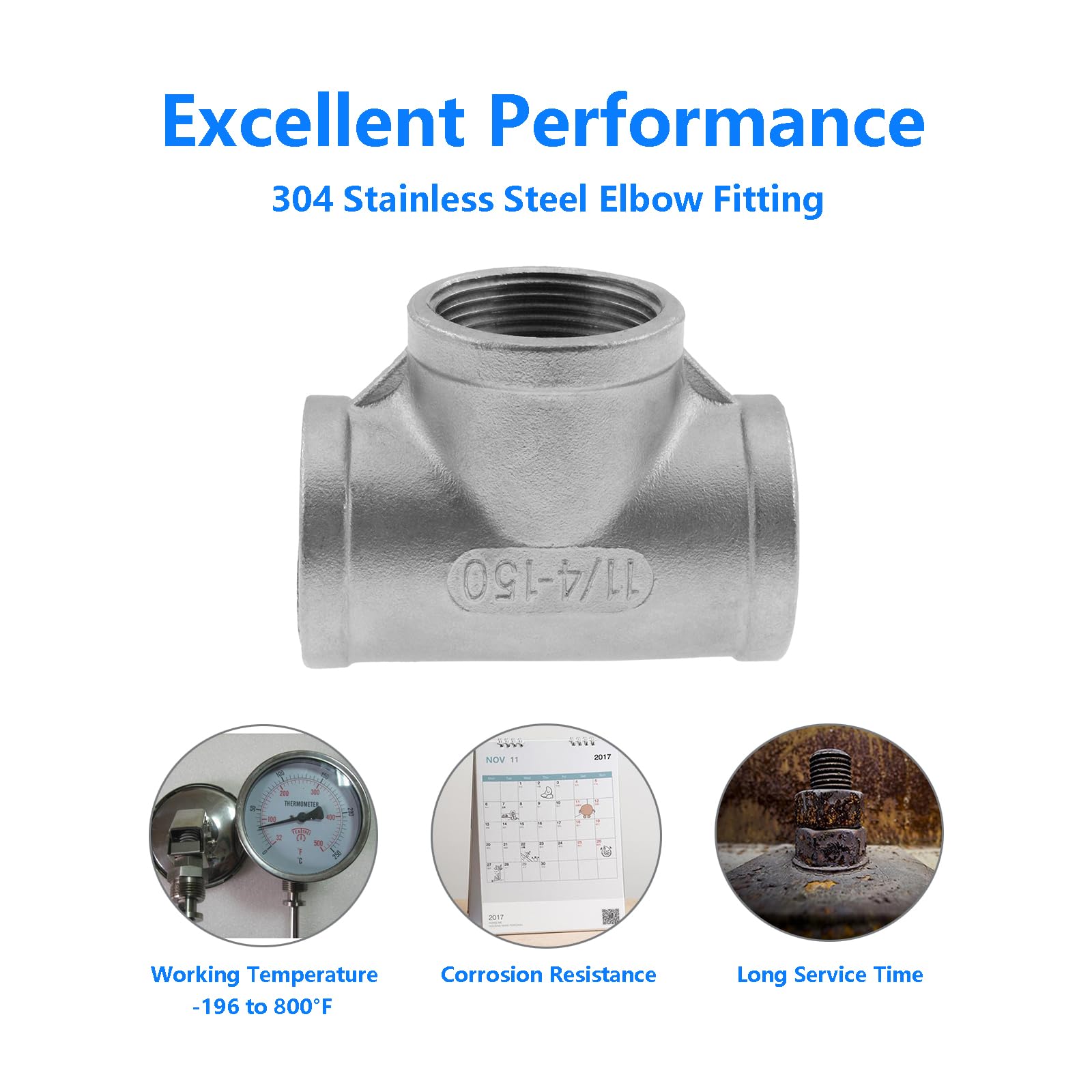 2-PCS 1-Inch Female NPT Tee Pipe Adapters - Stainless Steel 3-Way T-Shaped Fittings