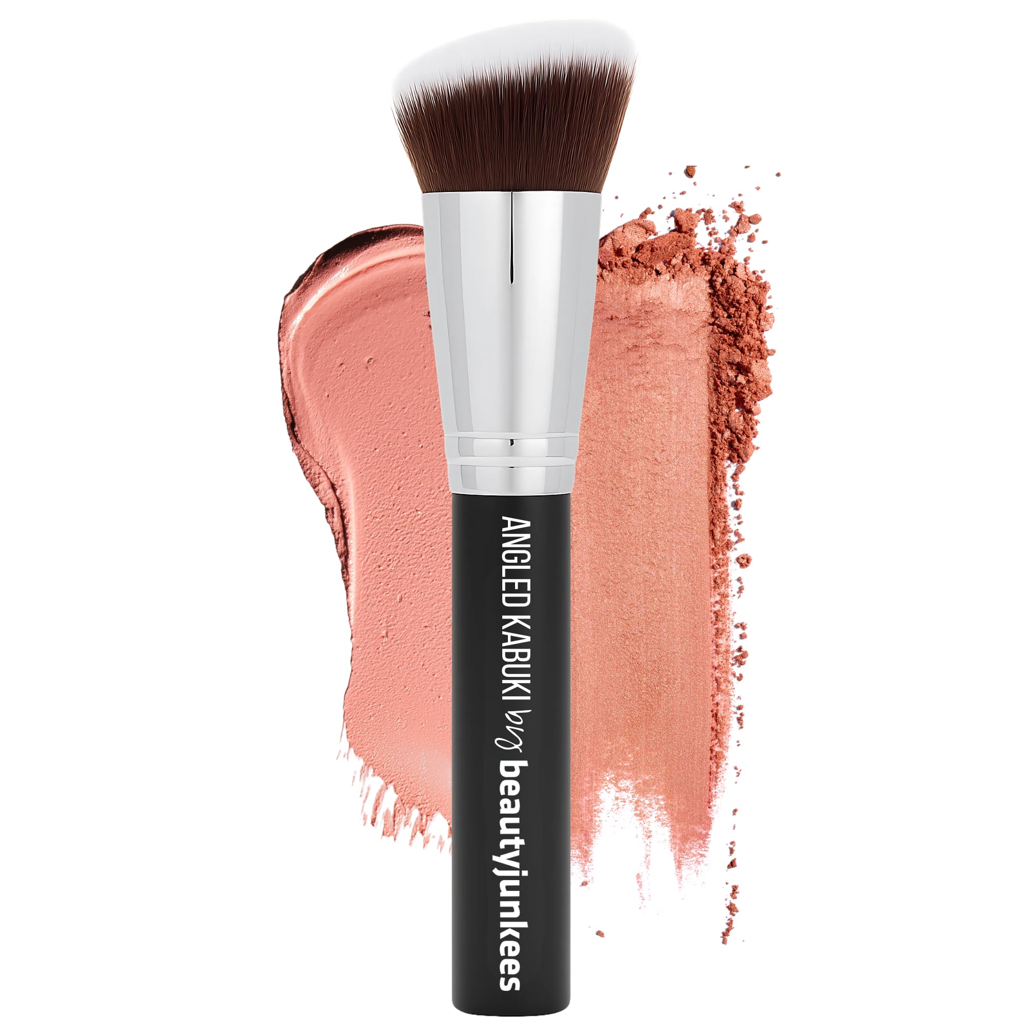 Beauty Junkees Synthetic Blush and Bronzer Brush: Angled Kabuki Makeup Brush for Face Contouring and Highlighting with Creams and Powders