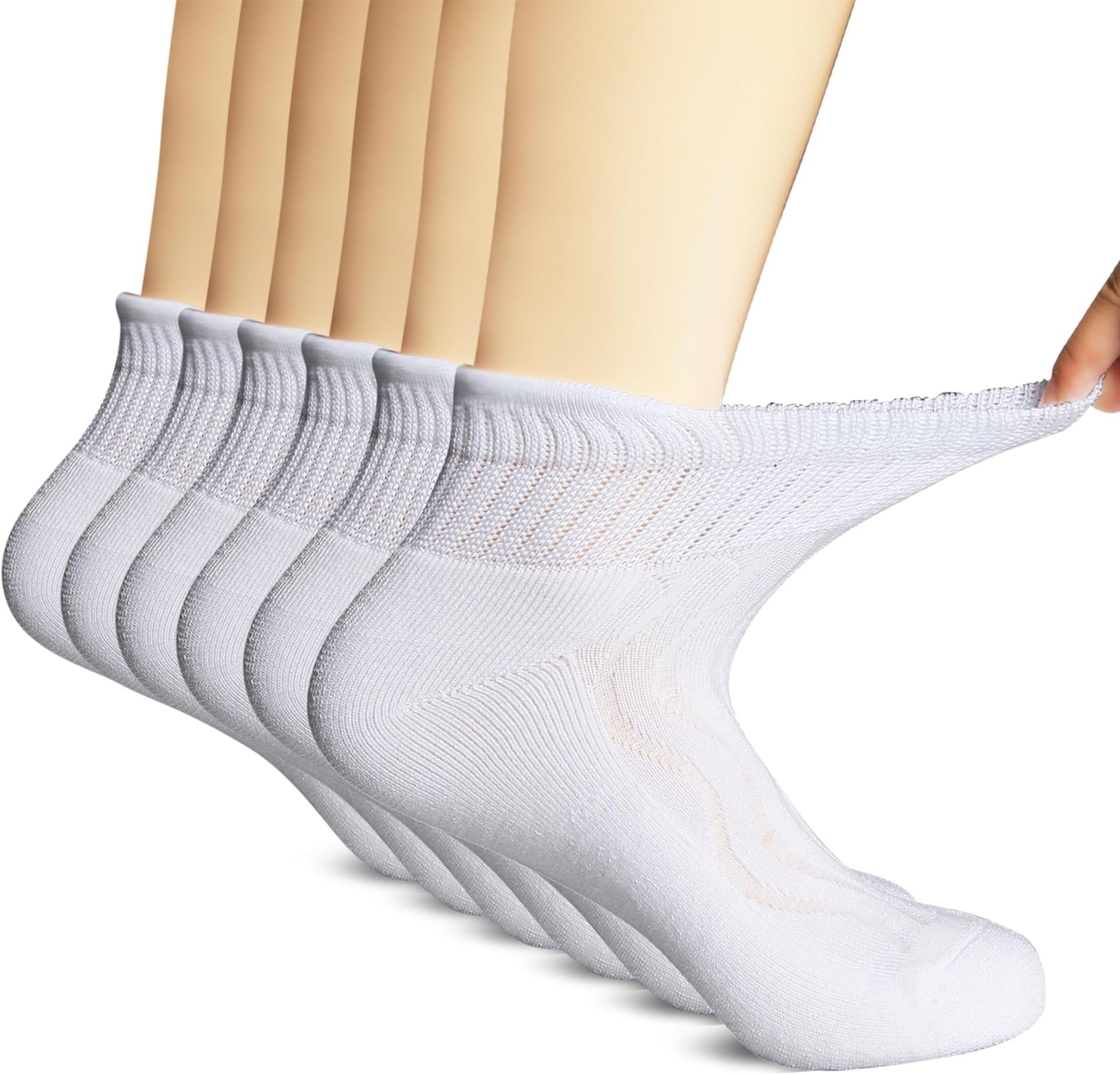 +MD Bamboo Viscose Ankle Diabetic Socks for Men & Women, 6 Pairs, Soft Cushioned, Non-Binding Loose Top, Extra Wide