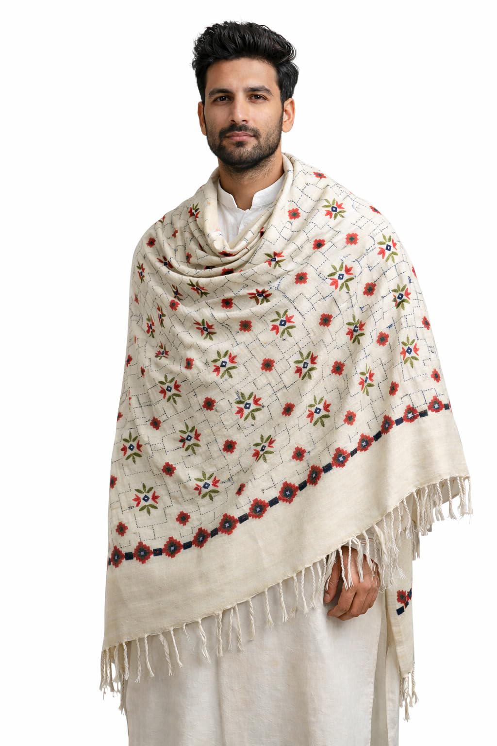 ramnaya Kashmiri Shawl for Men | Soft Warm Winter Ethnic Wrap | Traditional Floral Print Big Size Shawl for Kurta Pajama | Elegant Wool Blend with Tassels for Casual Wear (82x40 inches)-picture-35