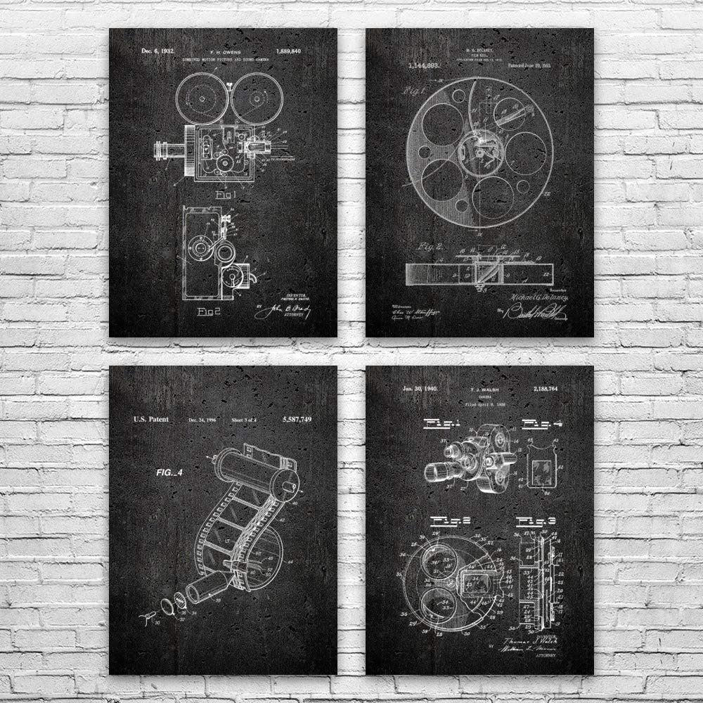 Film Production Patent Posters Set of 4 18x24 Hollywood Decor Film Director Actor Gift Home Theater Art Cameraman