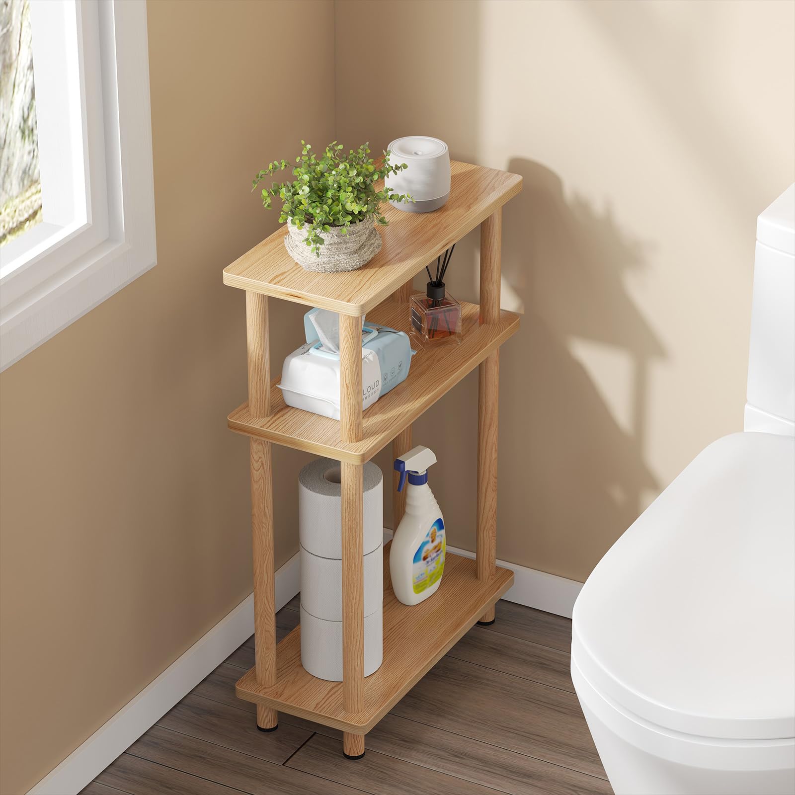 YOUDENOVA 3 Tier Tavolino Laterale Stretto, Tavolino da Divano Laterale, 40x18x61.5CM, Tavolino da Caffè Moderno Piccolo, Tavolino Piccolo Adatto per Soggiorno, Camera da Letto, Naturale