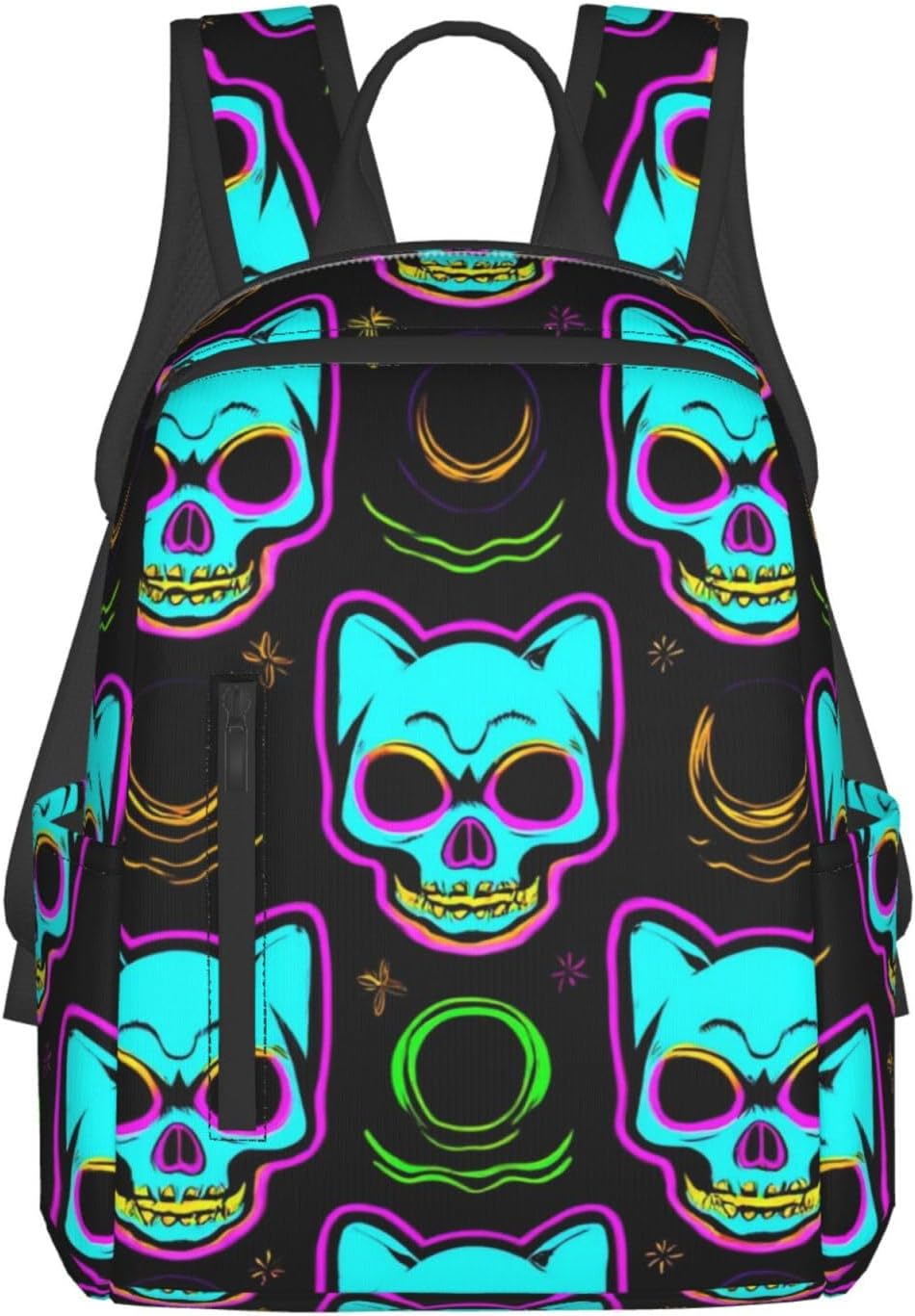 Travel Laptop Backpack Business halloween trippy goth black cat skull College Computer Bag Gift for Men & Women