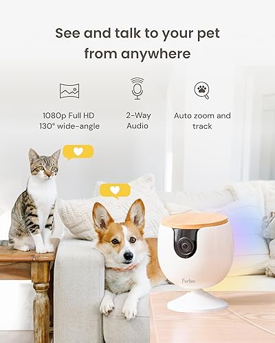 Miniatura 2 de Furbo Mini cámara para mascotas cámara de seguridad con alertas de ladridomaullido, seguimiento de gatos o perros con aplicación de teléfono,