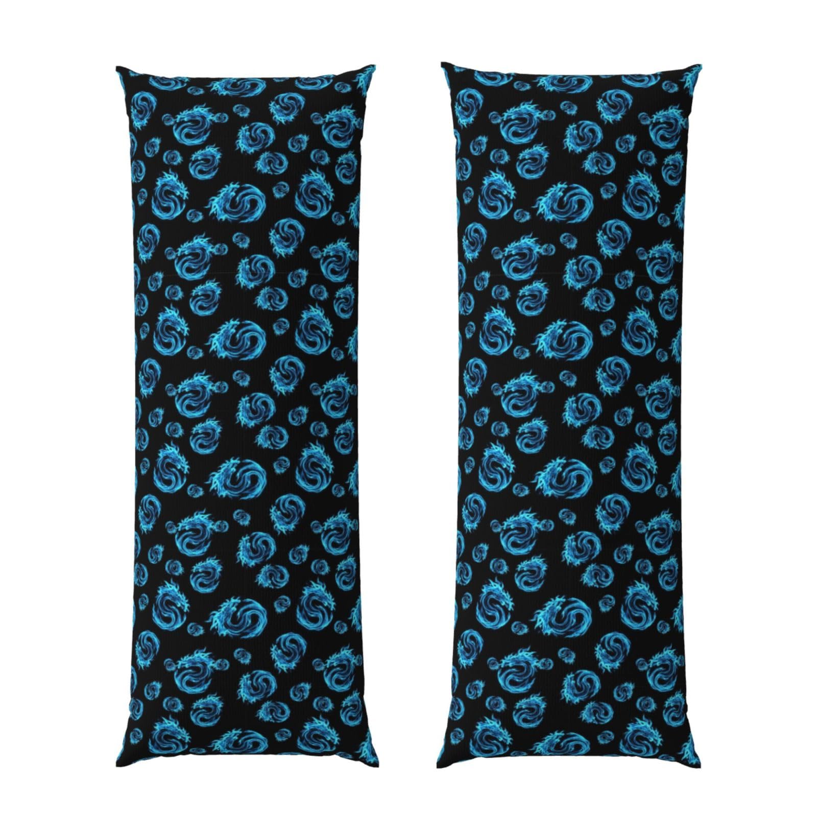 Body Pillow Case 20x60 Inch, Blue Fire Flames Dragon, Zippered Cozy Pillow Cover, Softffy Fabric, Comfortable Protector for Bedroom Couch Sofa