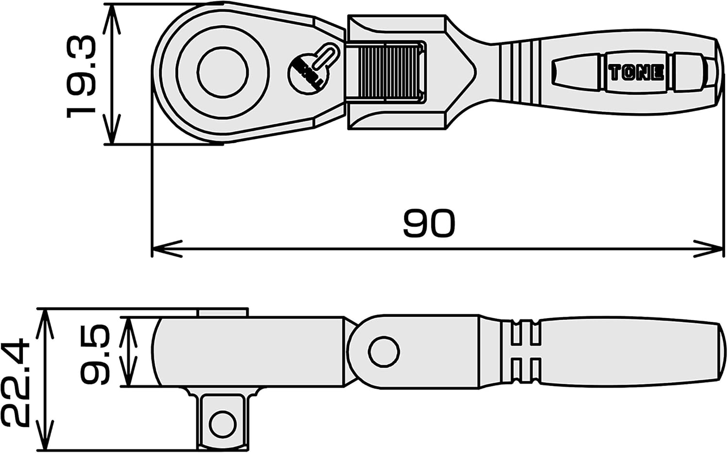 TONE Short Ratchet Handle Compact Flex Head (Socket Hold Type) RH3FCHS 3/8" Inch Drive