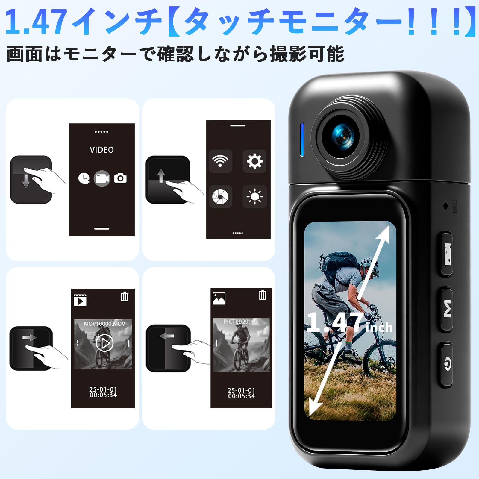 Amazon | アクションカメラ 小型Vlogビデオカメラ ウェアラブルカメラ 