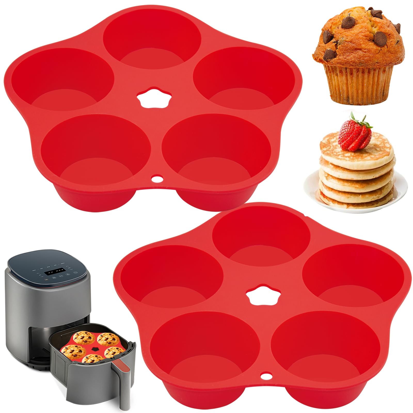 BMSQOFD 2 PCS Air Fryer Muffin Pan Egg Bite Round Silicone Mold for Oven Baking,Muffin Tins Cake Cups Tray for Air Fryer Liners Basket Instant Pot Accessories Baking Muffin Pancake T2T-K01