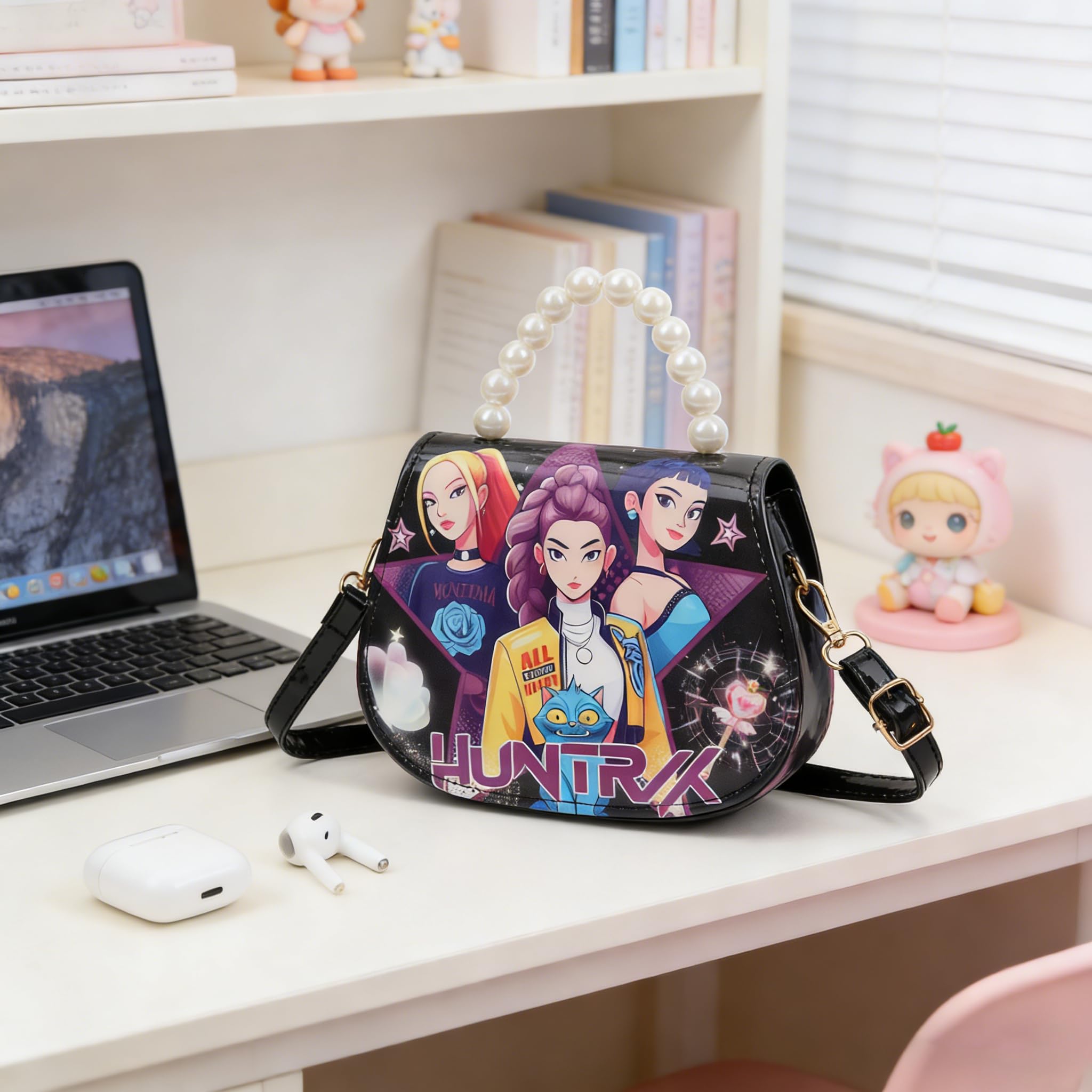 Cartoon Sling Crossbody Bag Wallet Kawaii storage bag Travel Purse Bags for Women (Black) — view 6