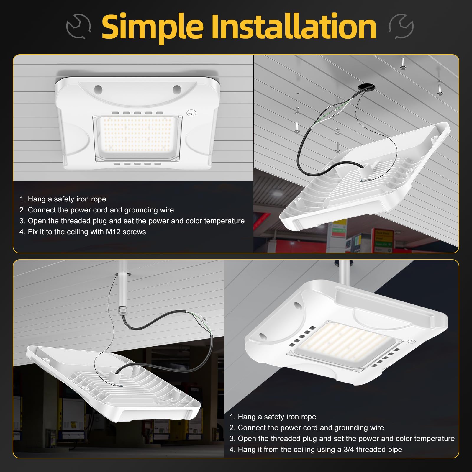 12 Pack LED Canopy Lights 150W 120W 90W Adjustable 5700K 5000K 4500K Adjustable ETL DLC Listed Square Canopy — view 6