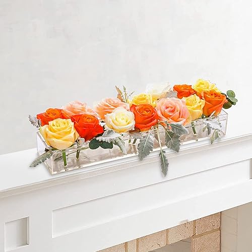 Miniatura 4 de 4 jarrones de acrílico con 12 agujeros, jarrones modernos de acrílico transparente, centro de mesa rectangular floral para mesa de comedor, florero