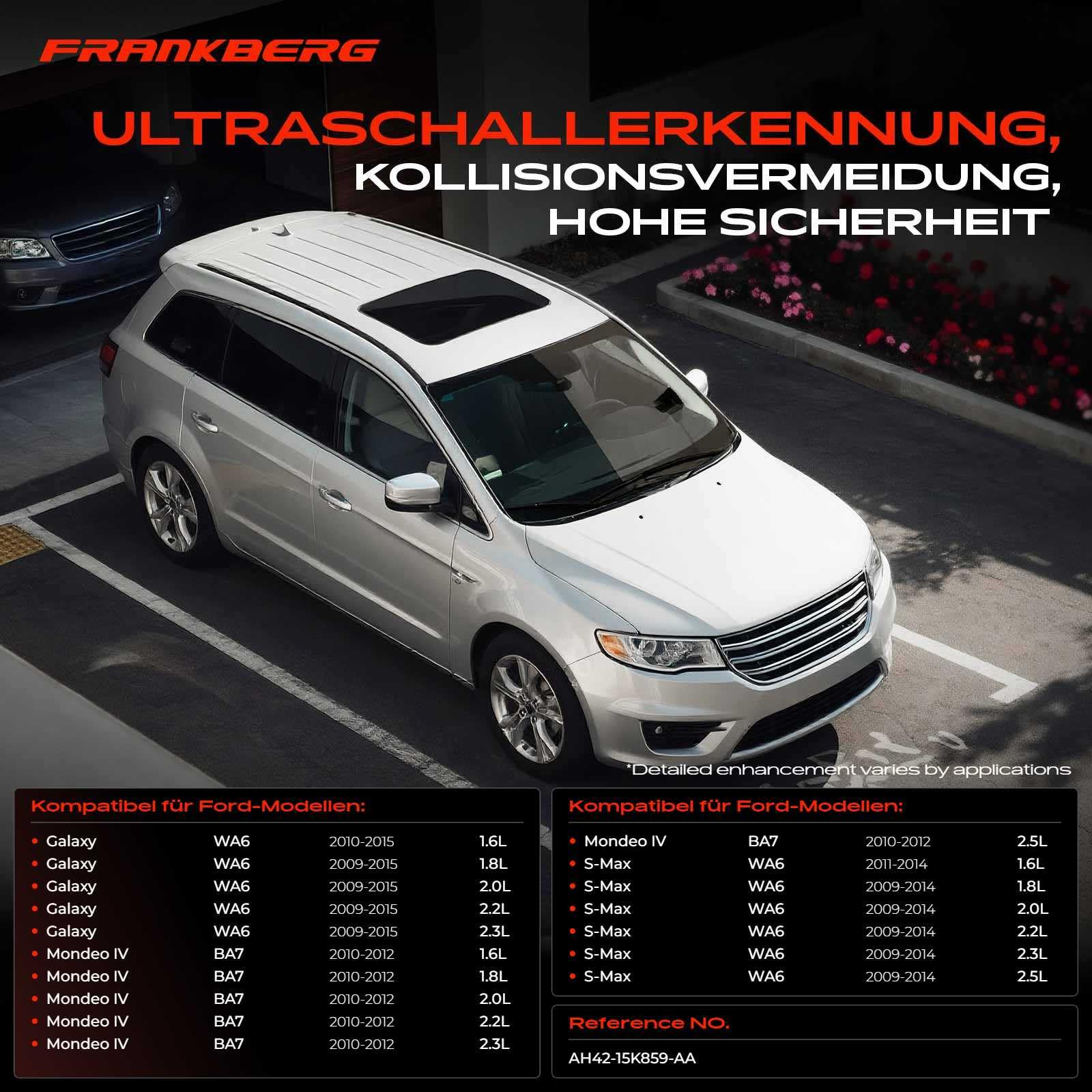 Frankberg 4X Parksensor PDC Sensor 3-polig Vorne Hinten Kompatibel mit Galaxy WA6 1.6L-2.3L 2009-2015 Mondeo IV BA7 1.6L-2.5L 2010-2012 Mondeo IV Stufenheck BA7 1.6L-2.5L Replace# AH42-15K859-AA