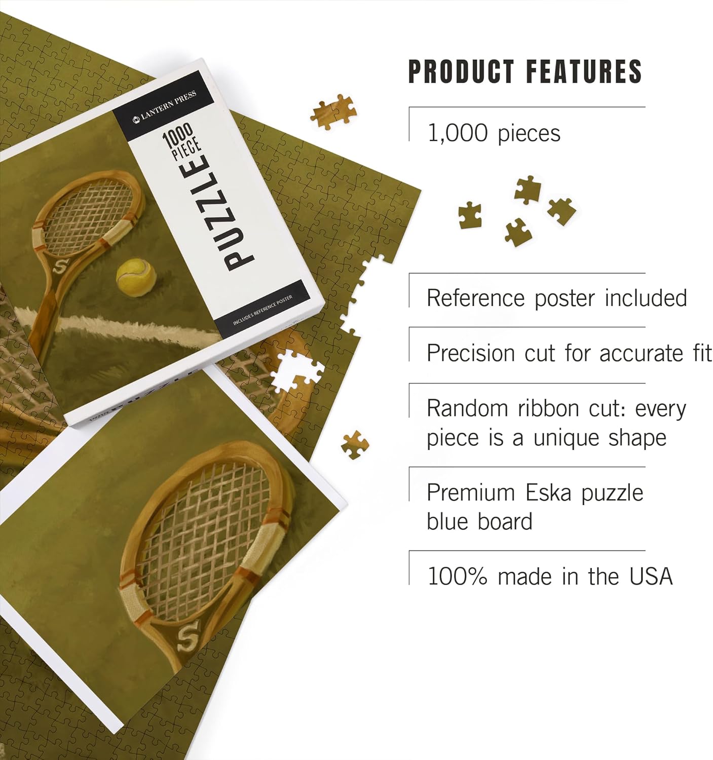 Tennis Racket, Oil Painting (1000 Piece Puzzle, Challenging Jigsaw Puzzle for Adults, Made in USA)