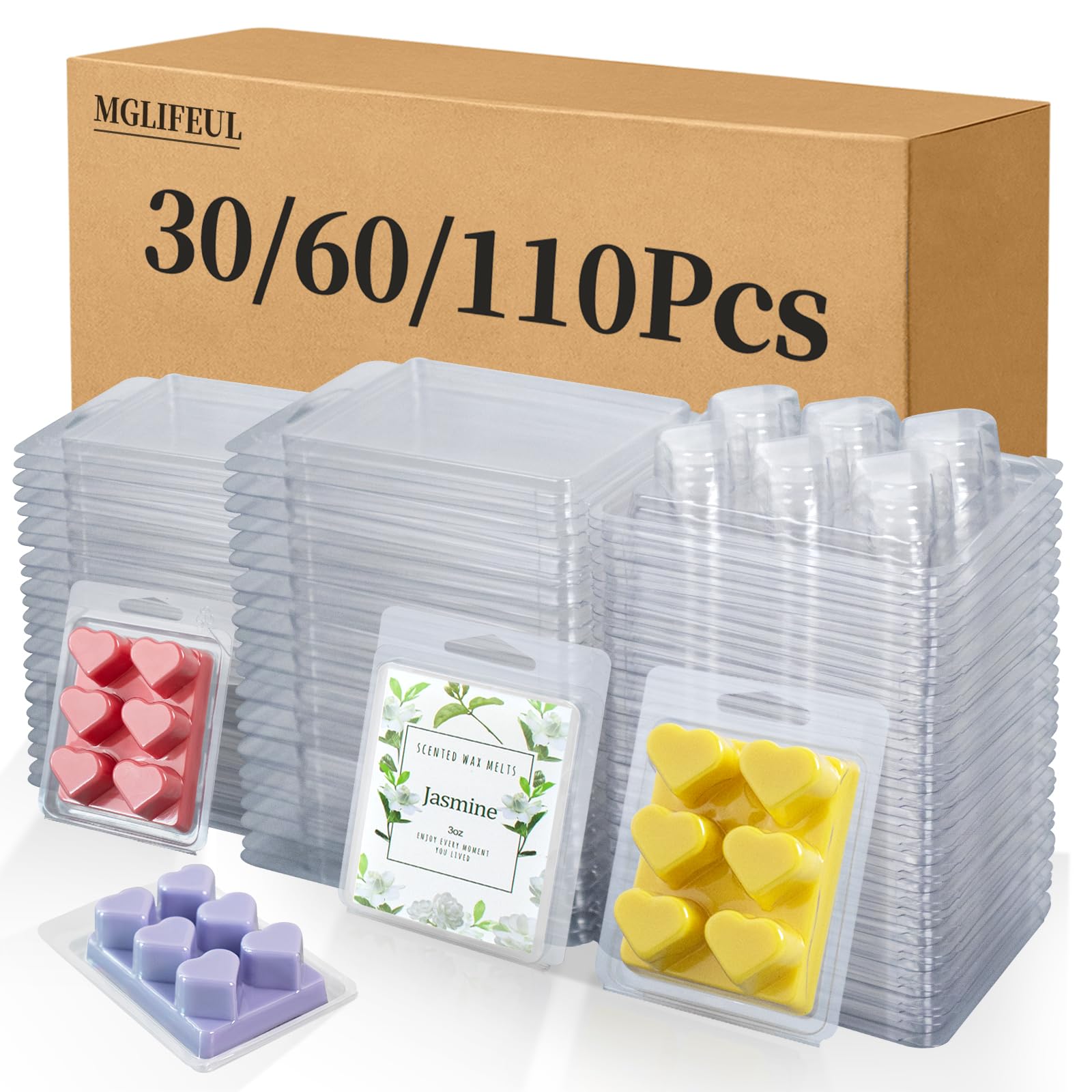 Wax Melt Container Clamshell Packaging Mold Box Stand for Plastic Clear Empty Wax Candle Melt Tart Packaging Cube Container Clamshell Mold Holder Organizer Tray Empty Shape Bulk wth Lids