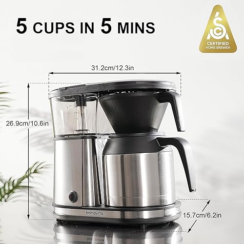 Miniatura 2 de Cafetera digital Bonavita BV1500TD para 5-tazas, acero inoxidable, BV1500TS, Acero inoxidable
