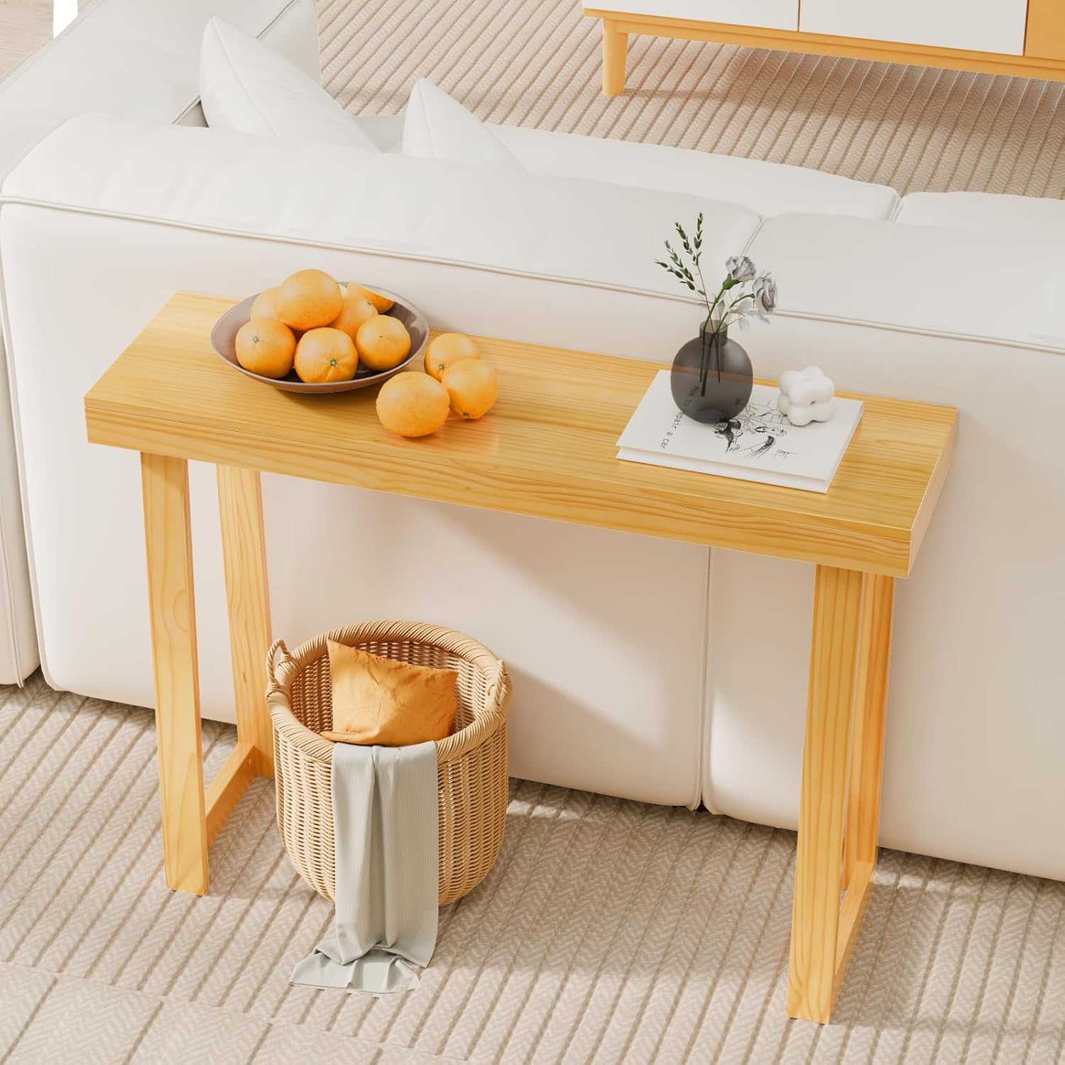 VINGLI 42.9" Entryway Table, Solid Wood Console Table, Narrow Sofa Table Behind Couch, Thin, for Living Room, Entrance, Hallway, Foyer, Bedroom, Office, Natural Wood