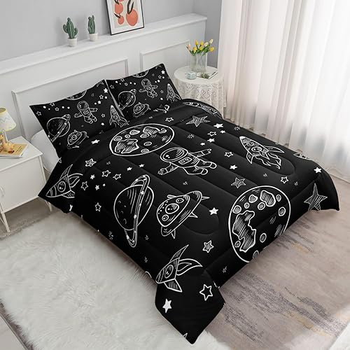 Miniatura 2 de Juego de edredón espacial para niños astronautas para niños, niños, niños, con estampado de cohete de astronauta de nave espacial galáctica, con 1