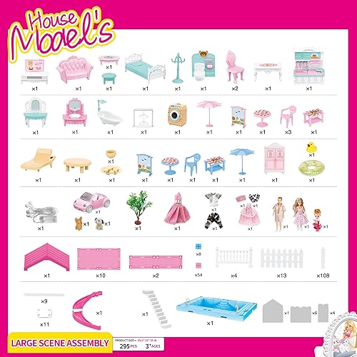 Miniatura 6 de Casa de muñecas, muebles de casa de muñecas de ensueño, juguetes de niña rosa