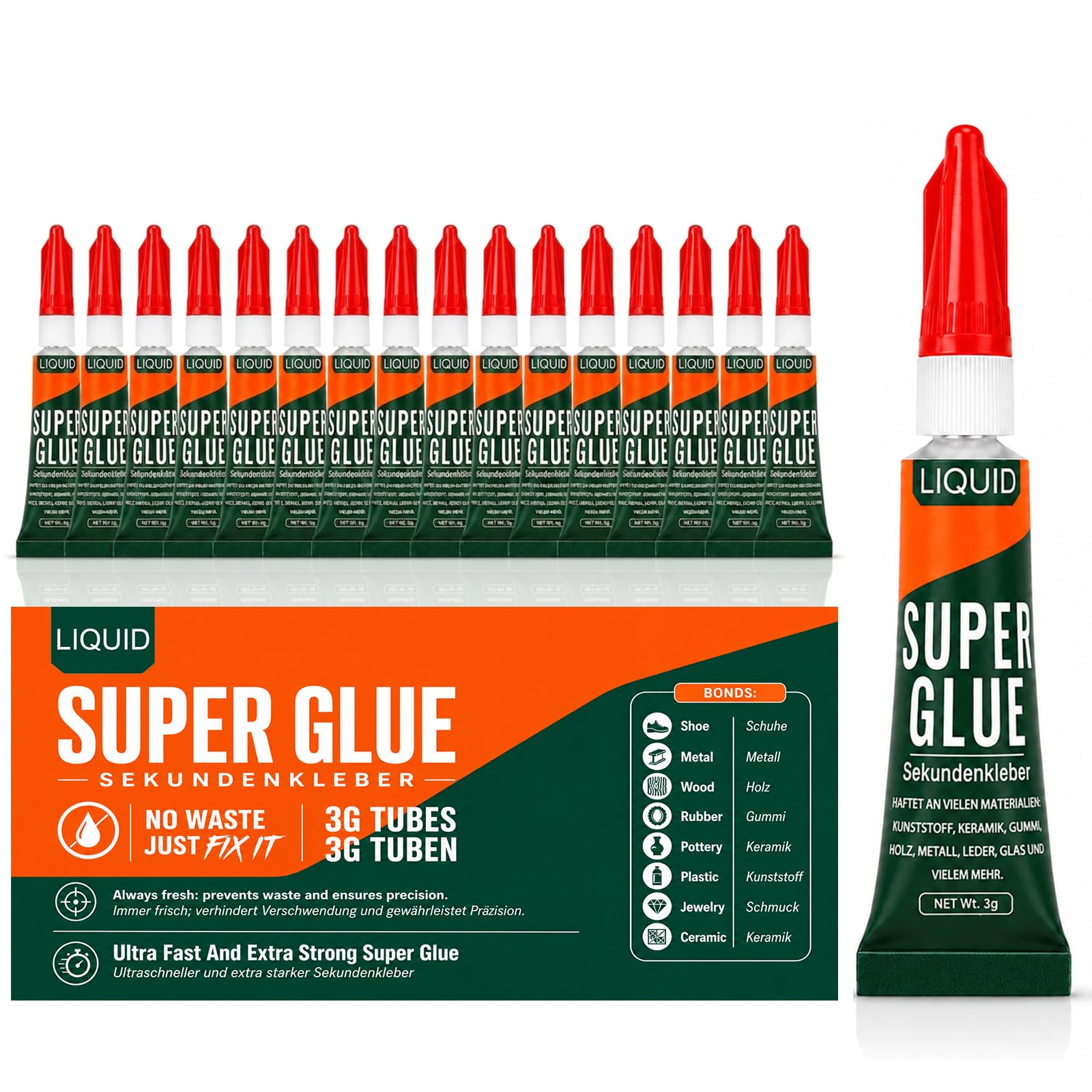 Super Glue All Purpose, Liquid, 3g (16 Pack)