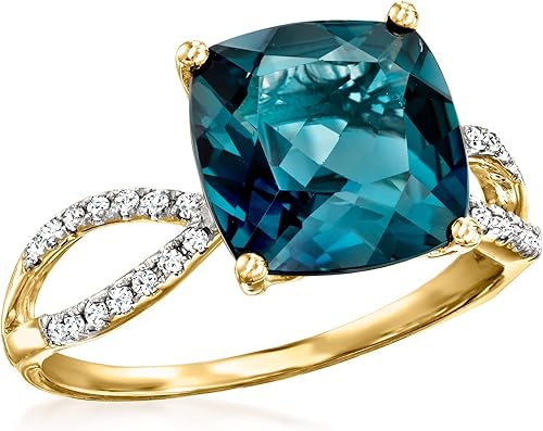 Miniatura 4 de Ross-Simons Anillo de topacio azul Londres de 4.90 quilates y diamantes de .11 qt t t en oro amarillo de 14 quilates