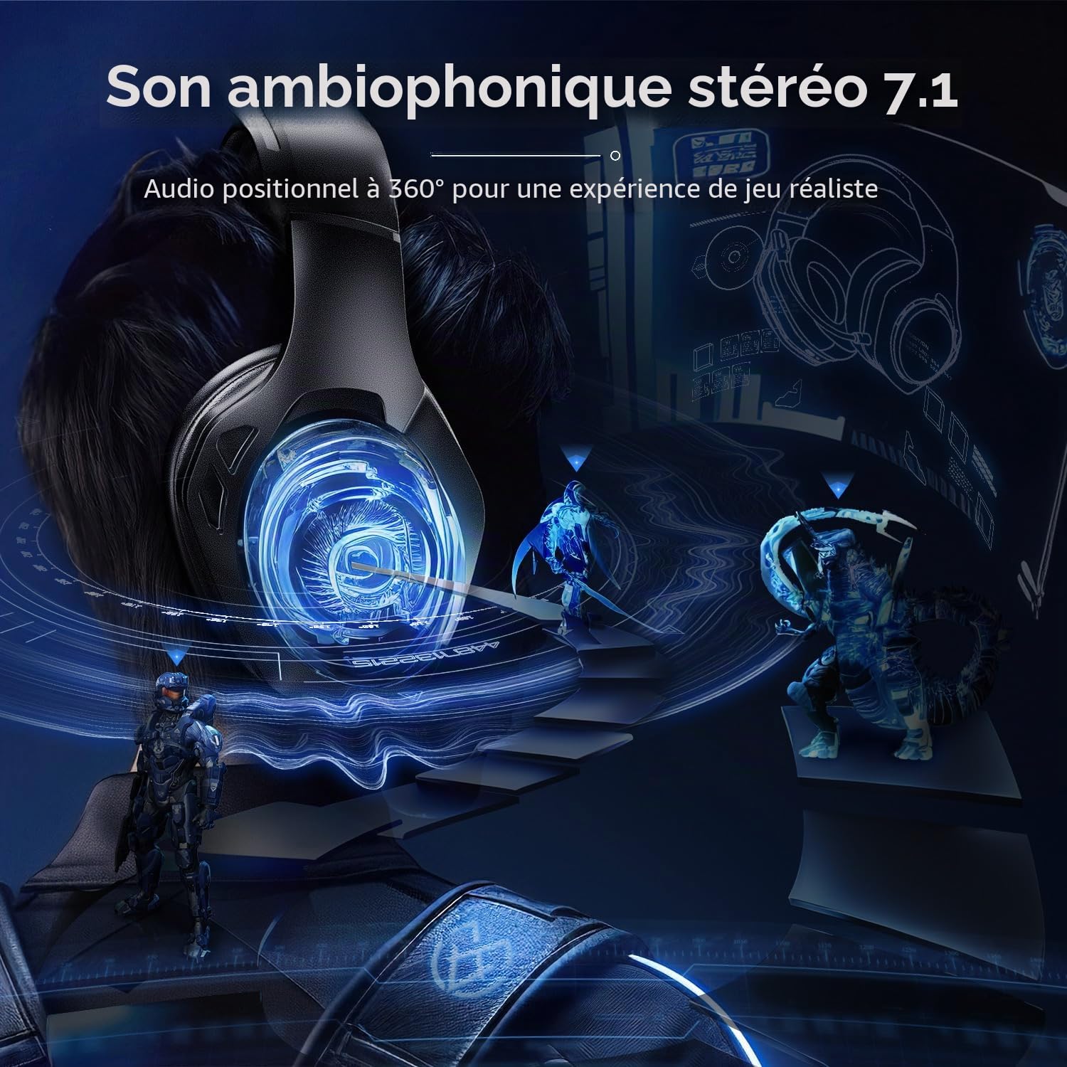 Tatybo Casque Gaming sans Fil pour Ps4 Ps5 PC - 2.4 GHz Casque De Jeu avec Microphone Amovibl, Casque Gamer sans Fil avec Batterie 30 Heures pour Switch, Mac, Laptop