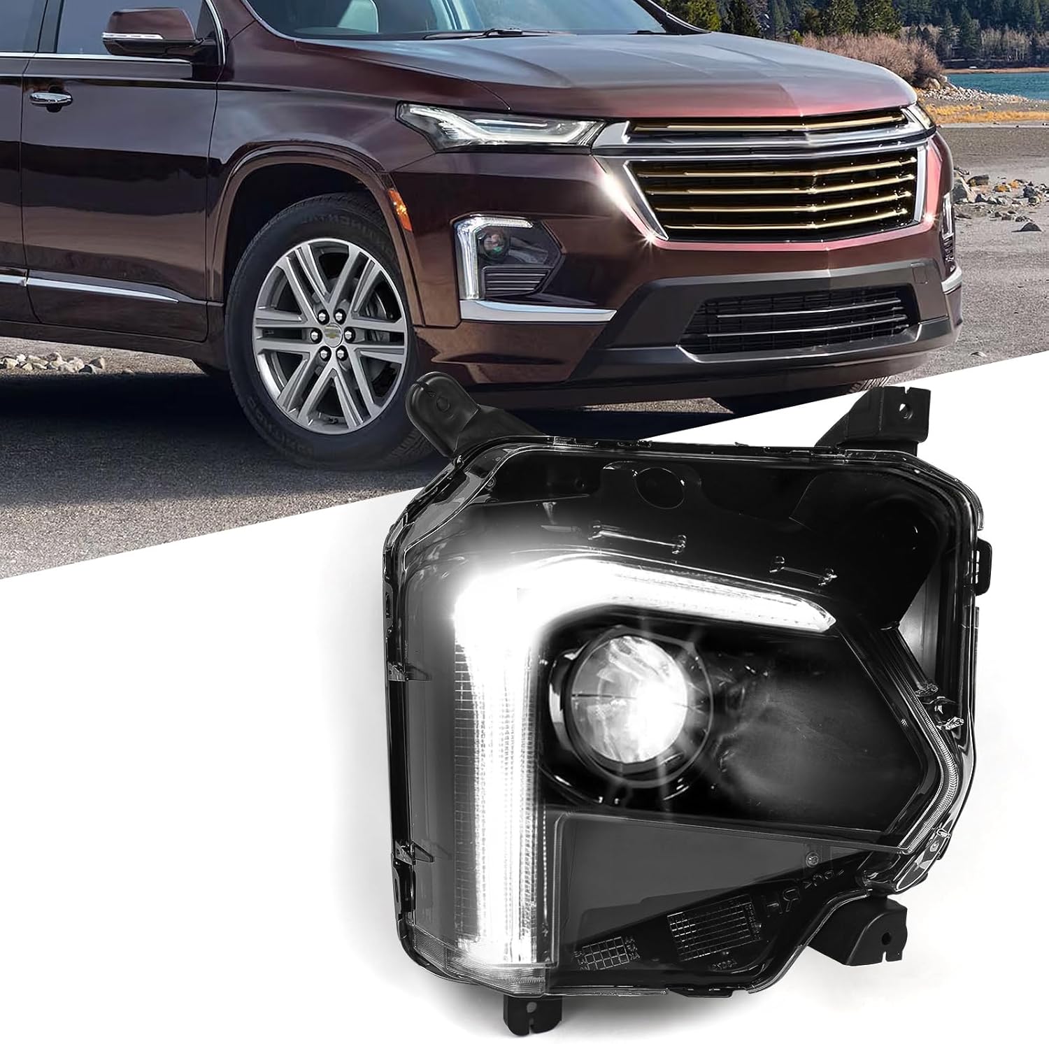 FIONE LED Headlights Assembly [w/LED DRL] Compatible with Chevy Traverse 2022 2023 LED Projector Headlight with LED DRL Factory Headlamps Left Driver Side LH GM2502525