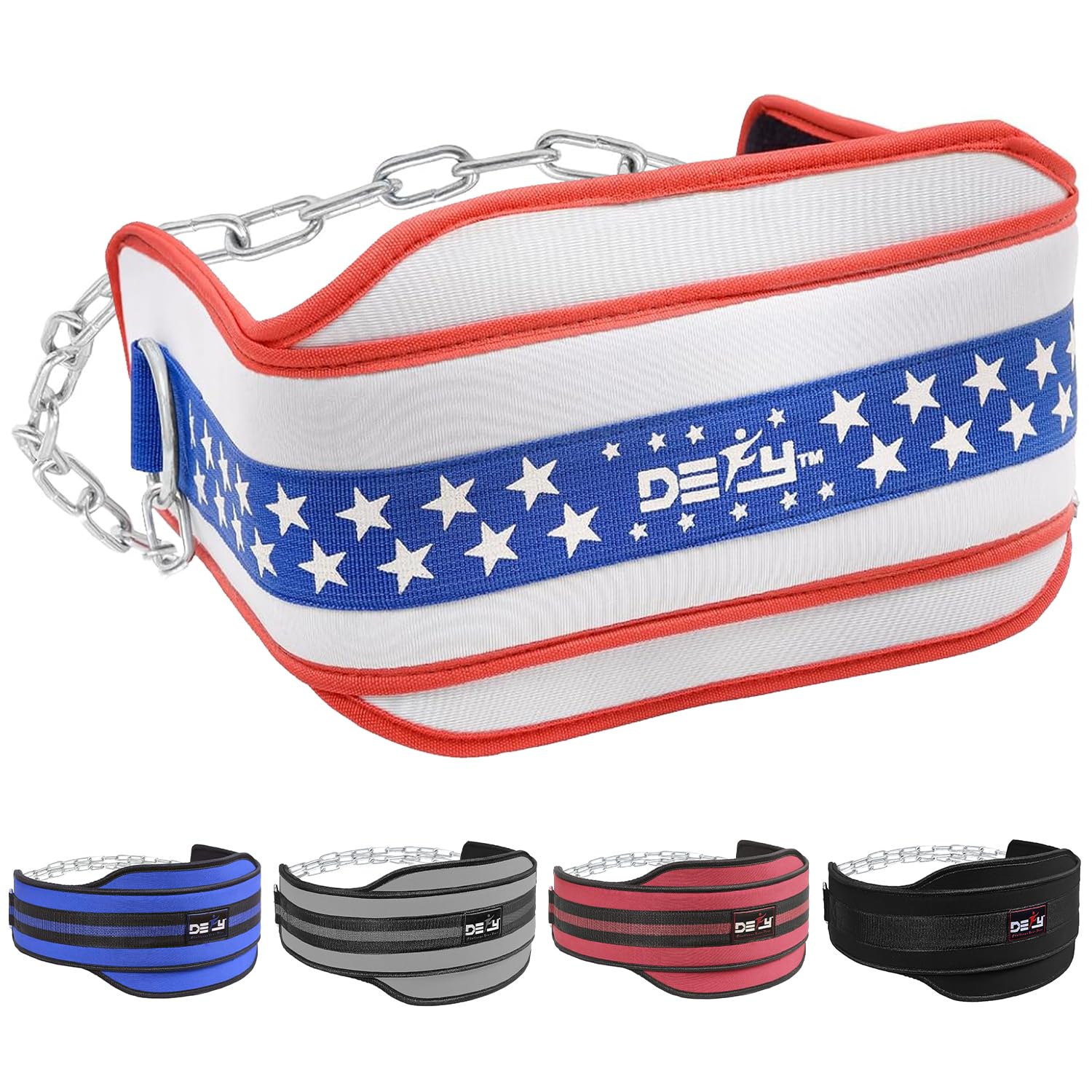 DEFY Premium Double Padded Neoprene Dip Belt With Heavy Duty Steel Chain For Power lifting, Bodybuilding, Strength & Training-Double stitched