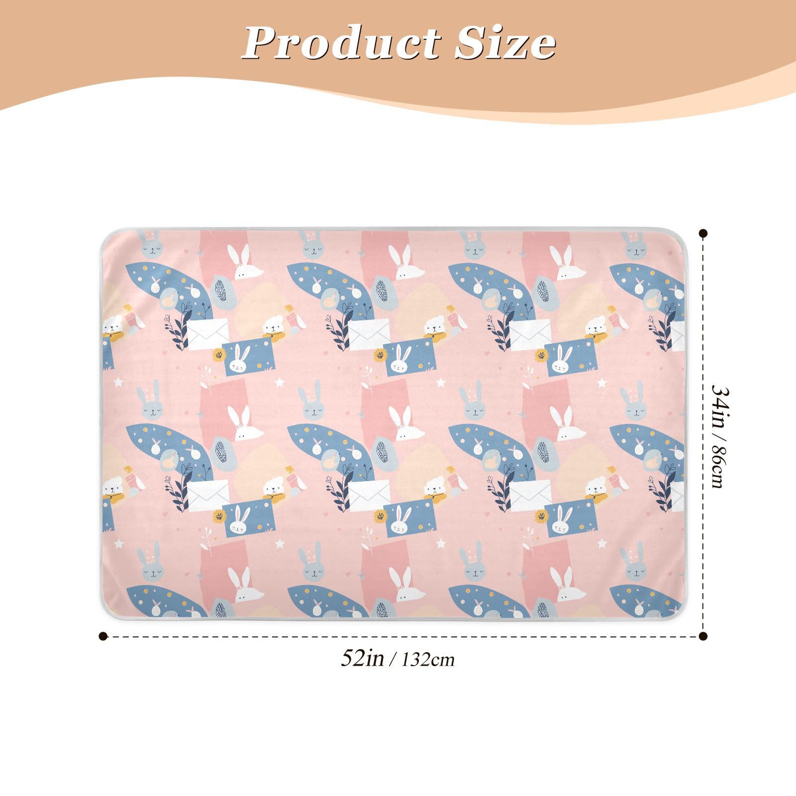 Envelope Bunny Cartoon Cream Color Bed Underpads Water Resistant Sheet Cover Underpads Skin-Friendly Diaper Pads for Infant Baby , 52
