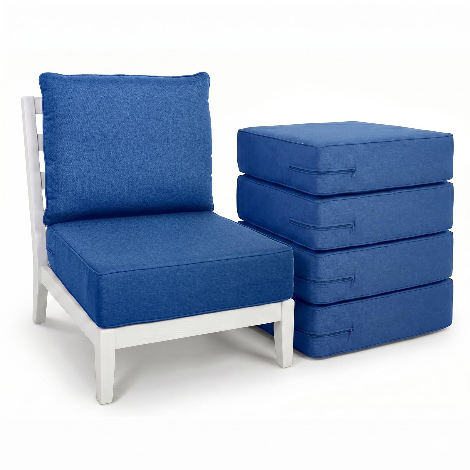 Luxury 6" Thick Outdoor Cushion Set 5-22x24 Patio Furniture Cushions with 28D High-Density Foam, Water-Resistant &amp; Fade-Resistant Fabric, Removable Covers for Patio Furniture Sofa Couch -Blue