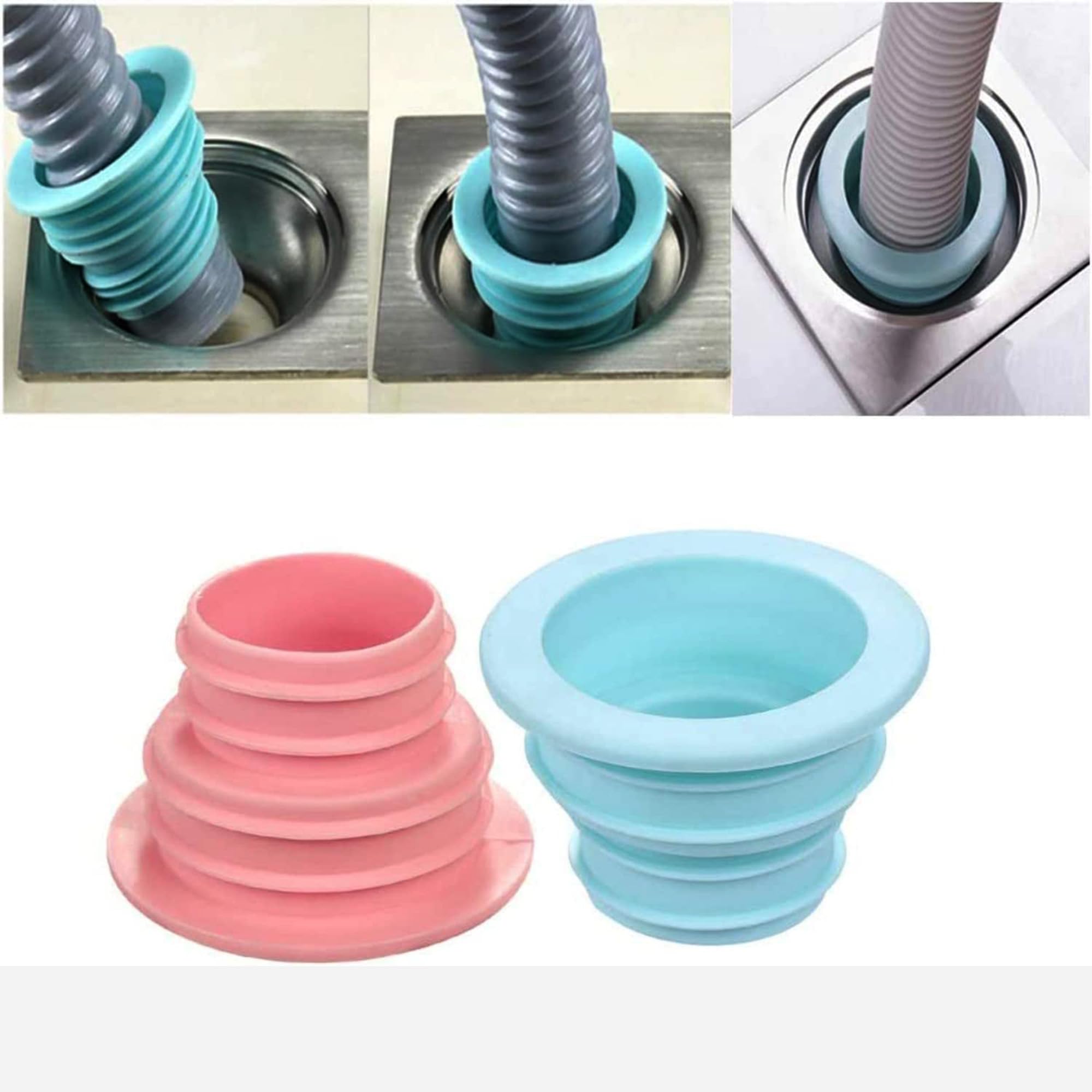 ARQIVO® Drain Pipe Seal Deodorant Hose Plug,Durable TPR Sewer Ring Connector for Bathroom, Laundry, Washing Machine & Kitchen Cleaning Tools (Pack of 2) 2