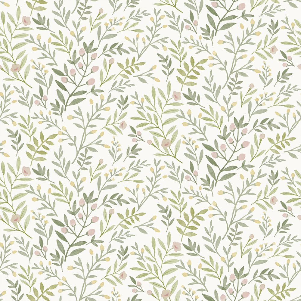Leafy Trail Vinyl Wallpaper Sage Pink Grandeco Scrubbable Paste The Wall Inia