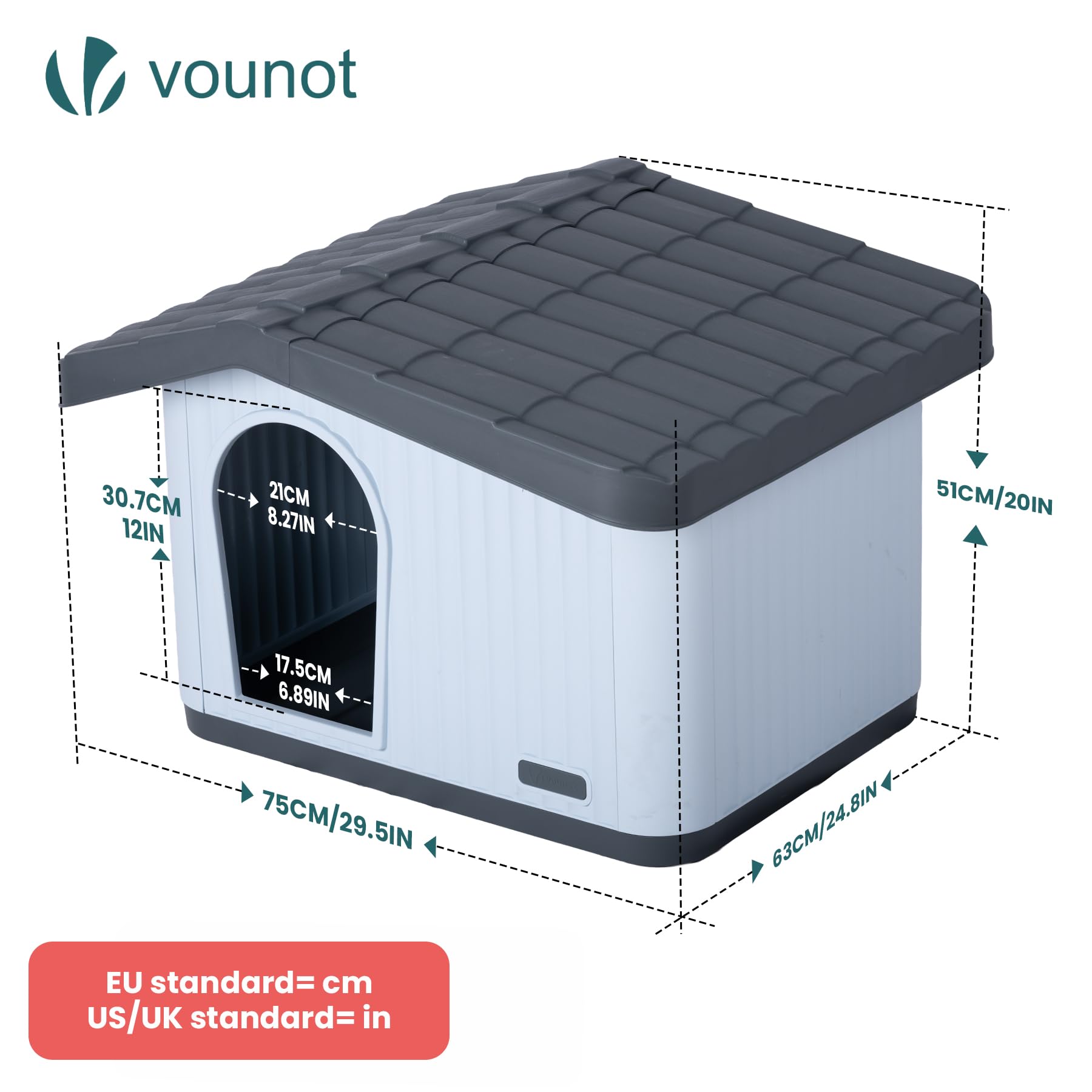 VOUNOT® Casa para Gatos de Plástico 75x63x51 cm, Caseta Mascotas Casita Cabaña de Perros Techo Desmontable Rejilla de Ventilación Patas Antideslizantes, Fácil de Montar para Interior y Exterior Blanco