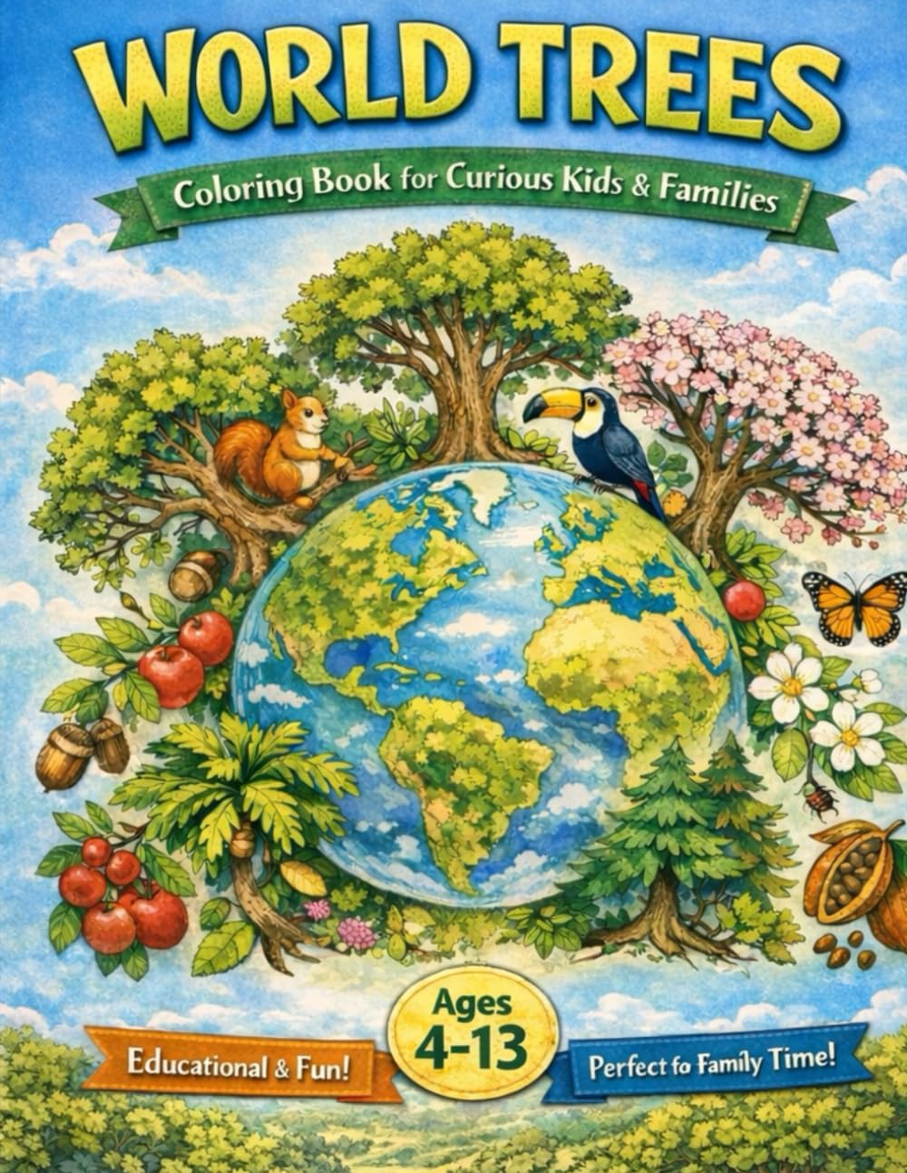 WORLD TREES Coloring Book for Curious Kids & Families: Coloring Book for Curious Kids & Families