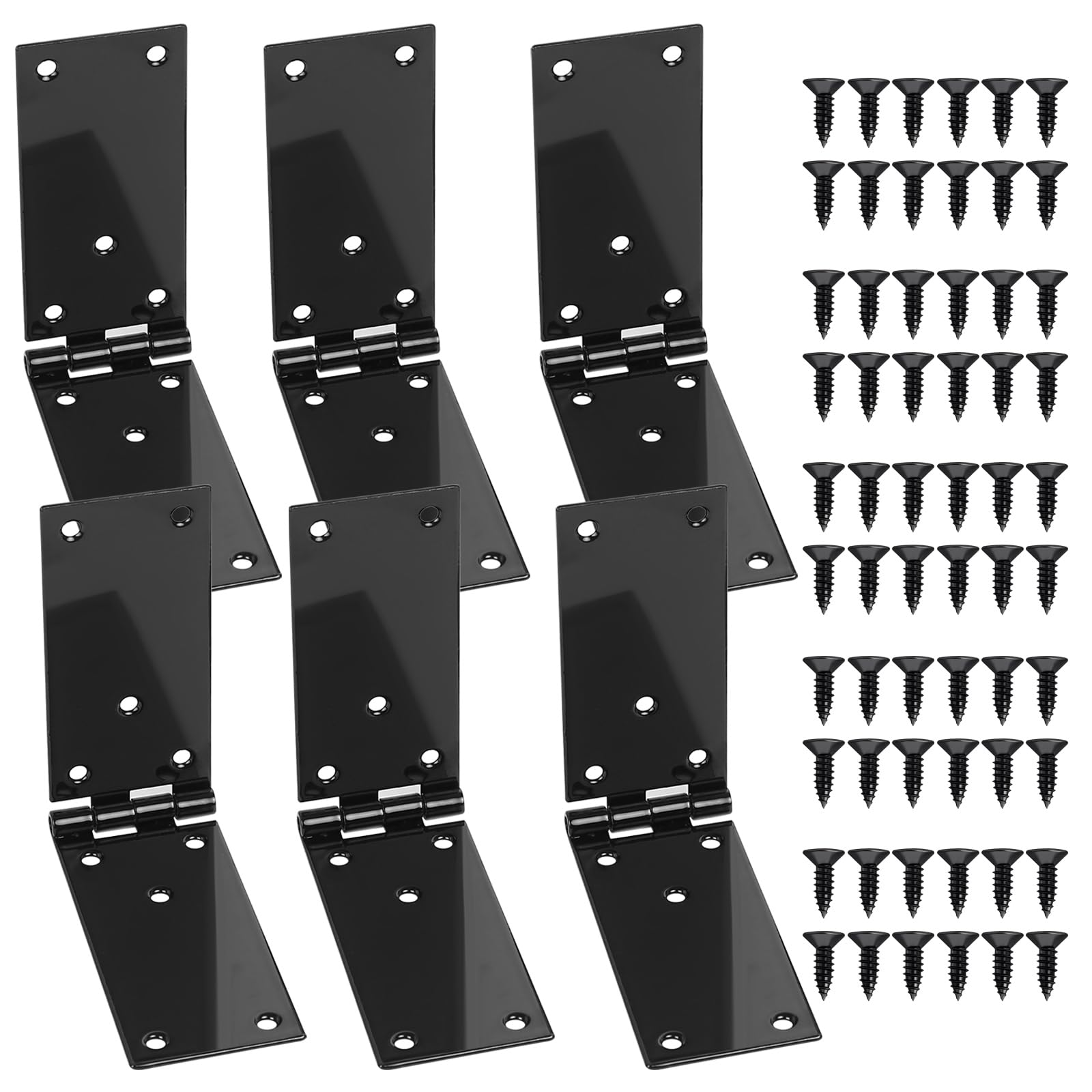 6 Pcs Black Heavy Duty Door Hinges Connectors, Box Folding Hinges for Garden Gate Wooden Door Furniture Tool Boxes(7.87x1.77Inch)