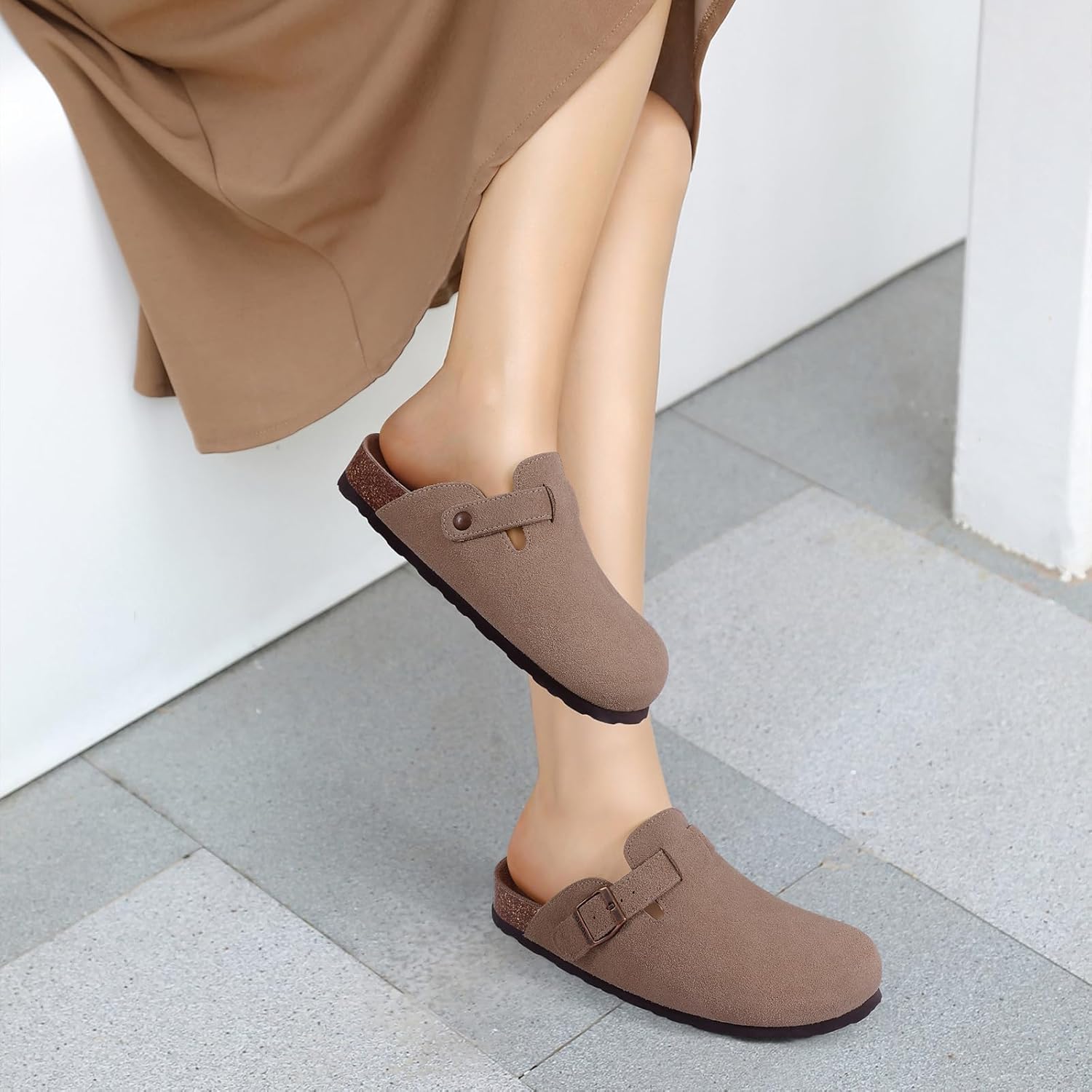 Genuine Suede Clogs for Women Men Soft Cork Footbed Leather Mules Comfort Potato Shoes with Arch Support - Image 2