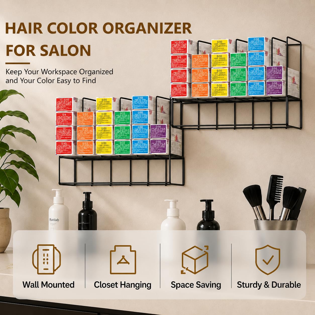 Haarfarben-Organizer für Salon-Aufbewahrungsregal – 2 Stück, wandmontierte Haarfarben-Regale für Stationen