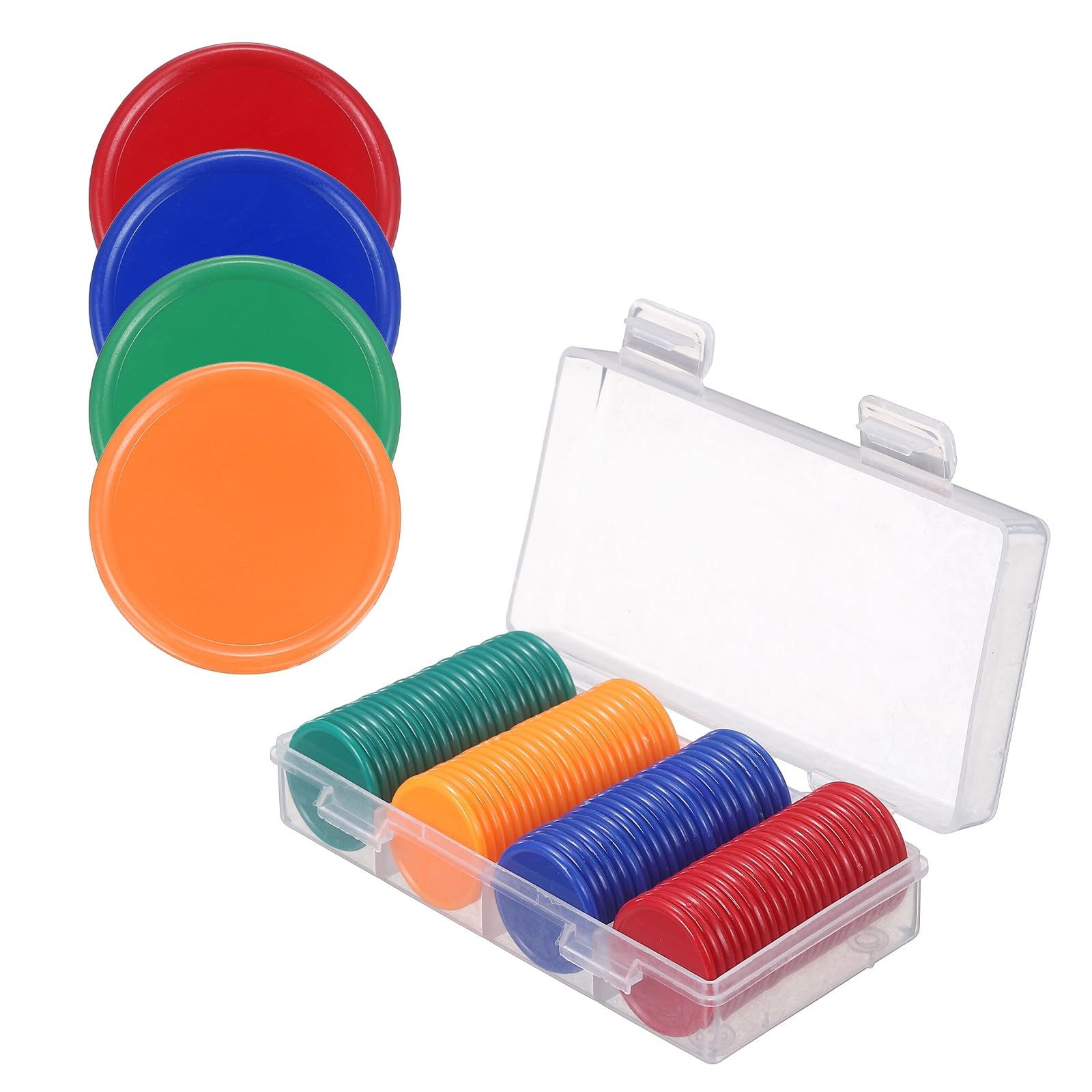 sourcing map 100Pcs Plastic Poker Chips, 25mm, Orange/Blue/Green/Red