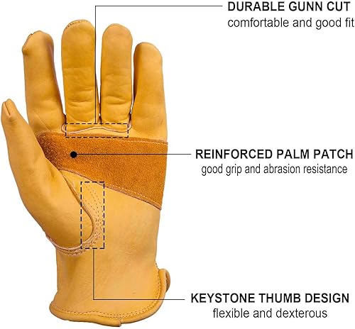 Miniatura 6 de Guantes de trabajo de piel ozero vaca grano guante para moto, conducción, Patio, jardinería, ajuste perfecto, buen agarre acolchado de palma,