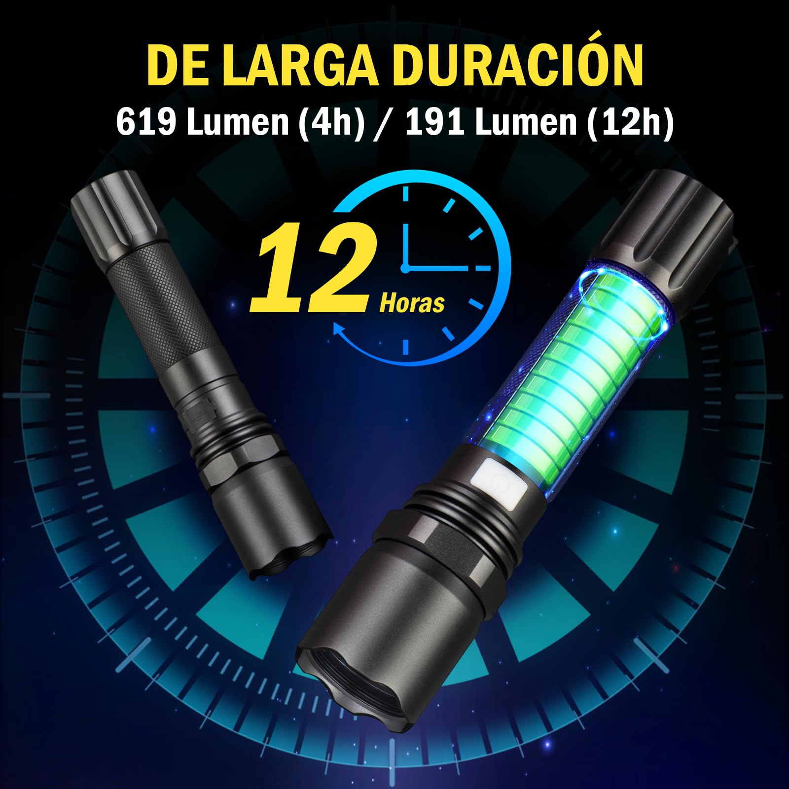 Ultrafire Linterna LED Recargable Tipo Varita de Tráfico, Luz de Seguridad de Señalización de 619 Lúmenes, 3 Modos para Control de Tránsito, Señalización de Aeronaves, Seguridad Policial
