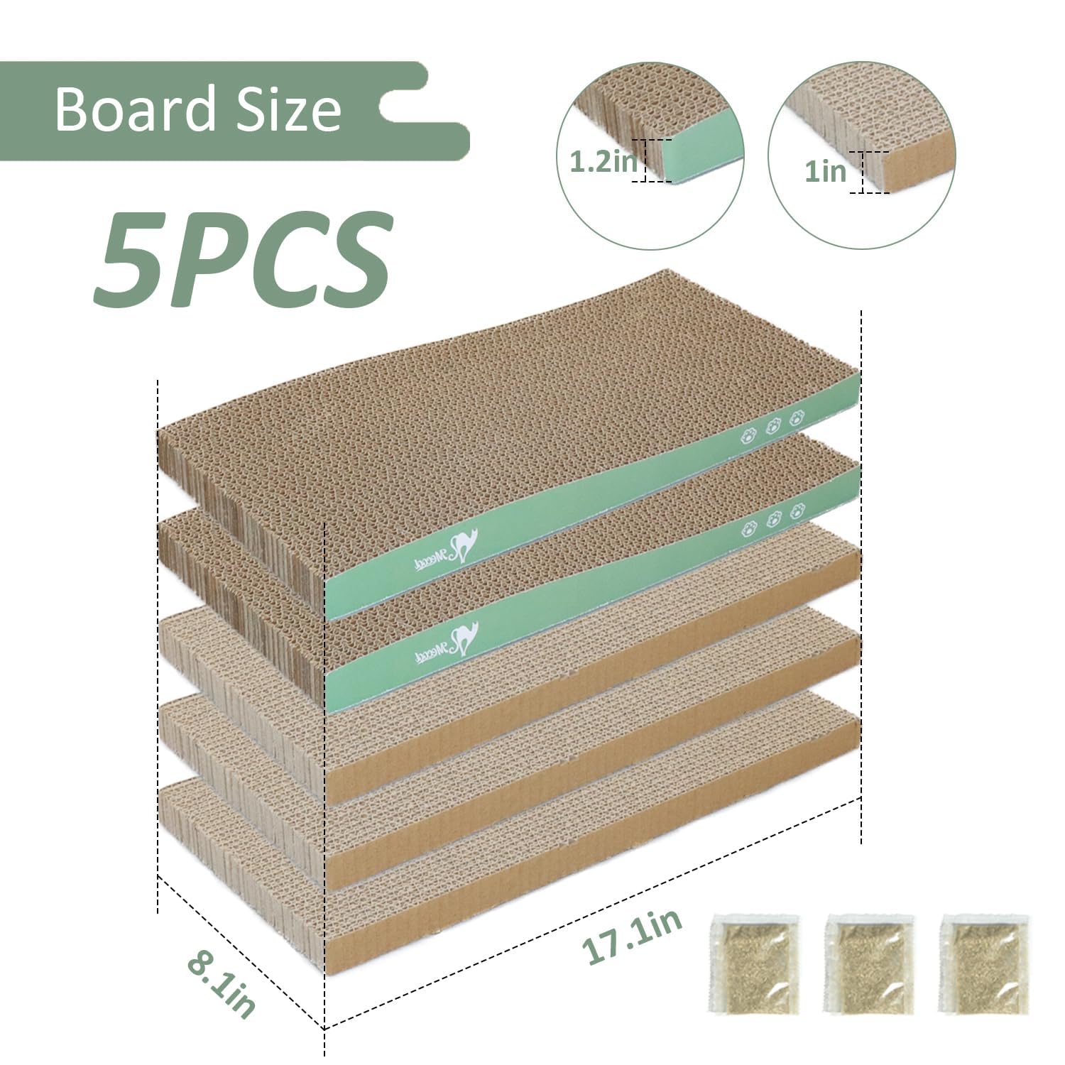 MECOOL Cat Scratching Board，5PC Cat Scratch Pad with Box，Reversible Corrugated Cat Scratcher Cardboard and Lounge Bed for Indoor Cats, Catnip