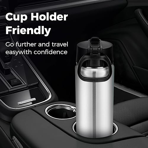 Miniatura 6 de Neihepal Botella de agua aislada de 22 onzas con tapa con popote, botellas de agua de acero inoxidable al vacío de doble pared a prueba de fugas,