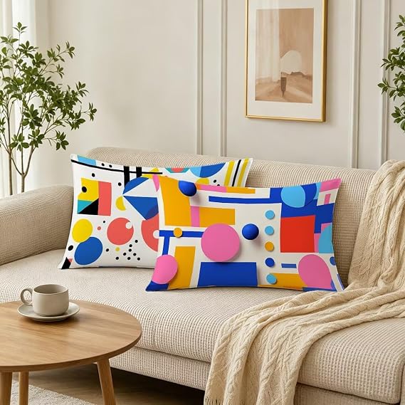 Colourful Cushion Covers 30 x 50 – Set of 2 Lattice Cushion Covers with Zipper, Decorative Pillows Cases for Home Decor, Soft Pillow Cases 2 Pack, Pillowcases for Sofa Couch Bed Chair Home -7564