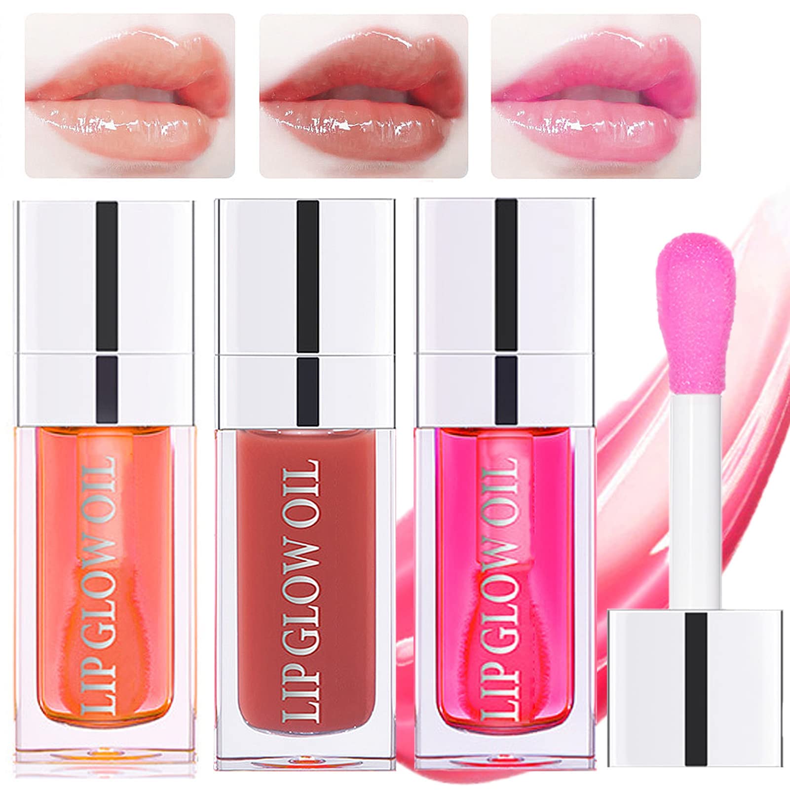 SYOSI 3Pcs Plumping Lip Gloss, Long Lasting Hydrating Lip Gloss Transparent Toot Lip Oil Long Lasting Non-sticky for Dry Lip Care (3 Colors)