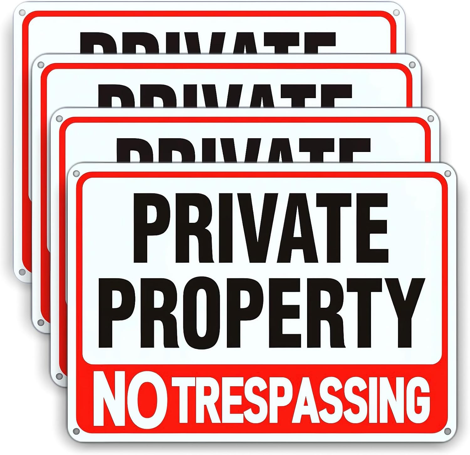 4 Pack 8x12 Inch Reflective No Trespassing Private Property Signs - Rust-Free Aluminum, Weatherproof, Easy Mount Yard Signs