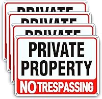 4 Pack 8x12 Inch Reflective No Trespassing Private Property Signs - Rust-Free Aluminum, Weatherproof, Easy Mount Yard Signs