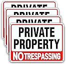 4 Pack Large No Trespassing Signs Private Property, 8x12 Inch Rust Free Aluminum Sign, With Reflective Film，Easy To Mount, Weather Resistant, Waterproof