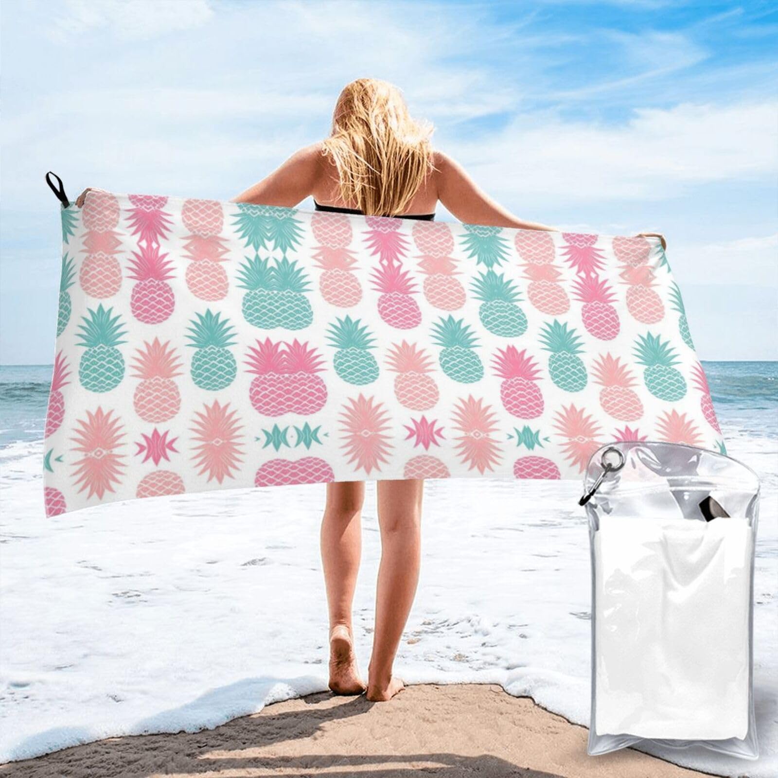 WYCZHY Colored Pineapple Print Beach Towel Soft Quick Dry For Spa Pool Gym Vacation Travelers Women Men Adults Sauna Gift