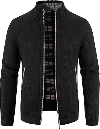 Cardigan Sweaters for Men Full Zip Fleece Lined Slim Fit Outwear Stand Collar Casual Knitted Sweater with Pockets
